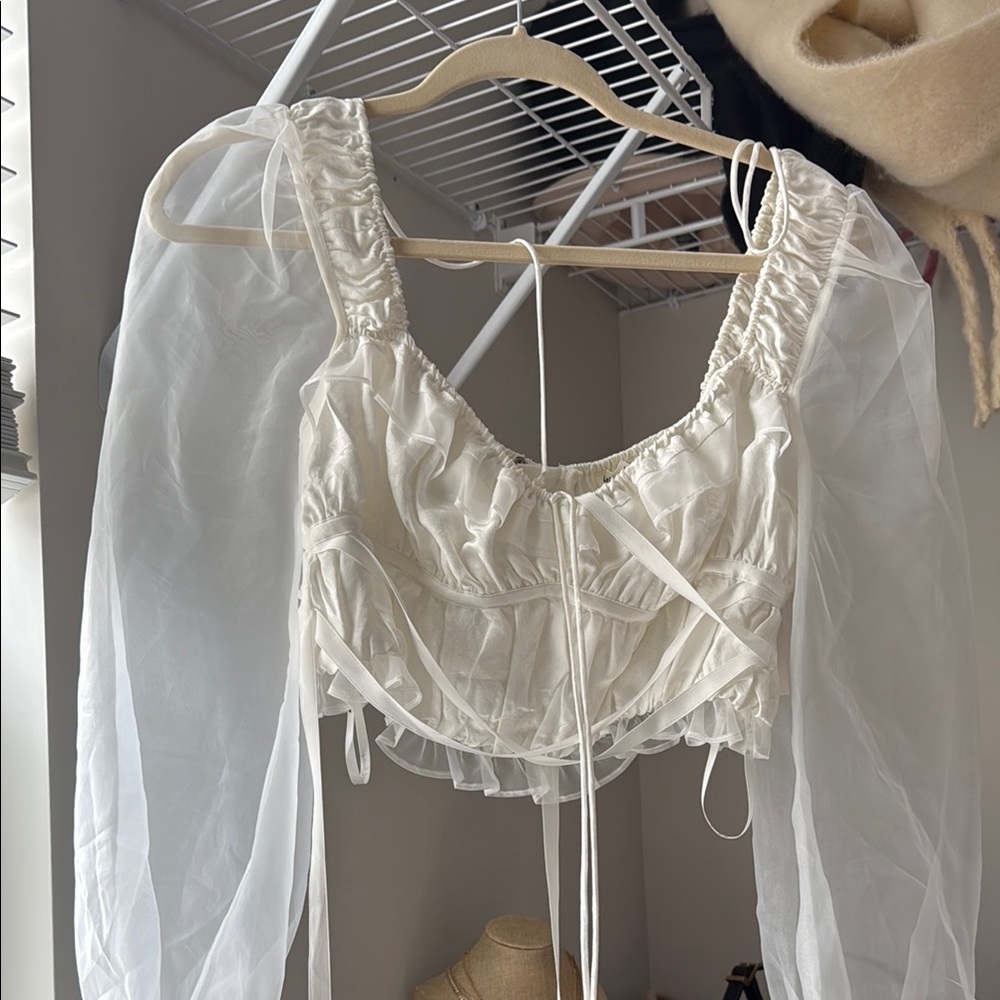 Elegant White Sheer Sleeve Top